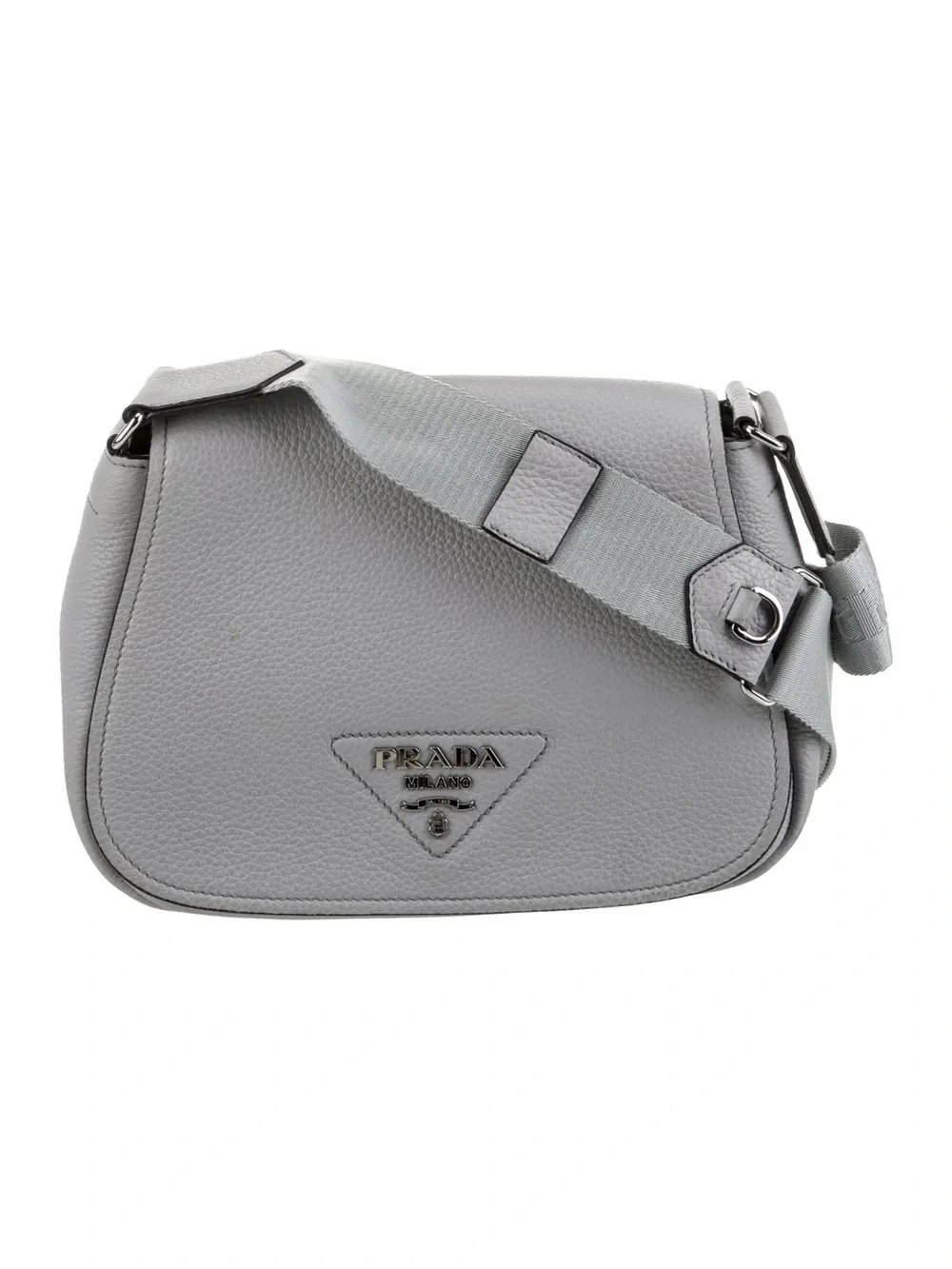 Prada Grey Pebbled Leather Crossbody Saddle Bag, Vitello Daino